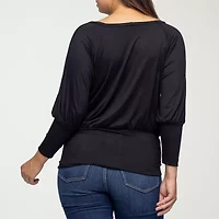 24seven Comfort Apparel Womens Scoop Neck Long Sleeve Blouse