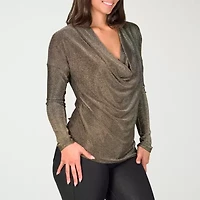 24seven Comfort Apparel Womens Cowl Neck Long Sleeve Blouse