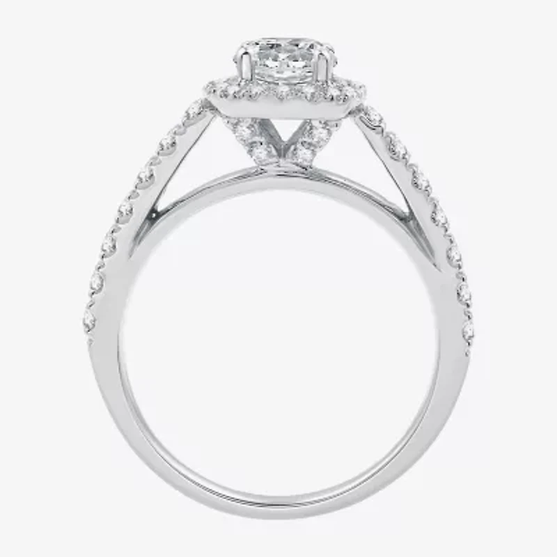 I Said Yes (G / Si1-Si2) Womens 1 1/2 CT. T.W. Lab Grown White Diamond Sterling Silver Cushion Side Stone Halo Bridal Set