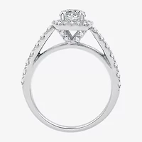 I Said Yes (G / Si1-Si2) Womens 1 1/2 CT. T.W. Lab Grown White Diamond Sterling Silver Cushion Side Stone Halo Bridal Set