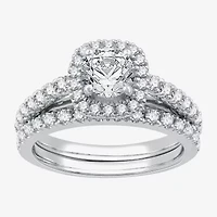 I Said Yes (G / Si1-Si2) Womens 1 1/2 CT. T.W. Lab Grown White Diamond Sterling Silver Cushion Side Stone Halo Bridal Set