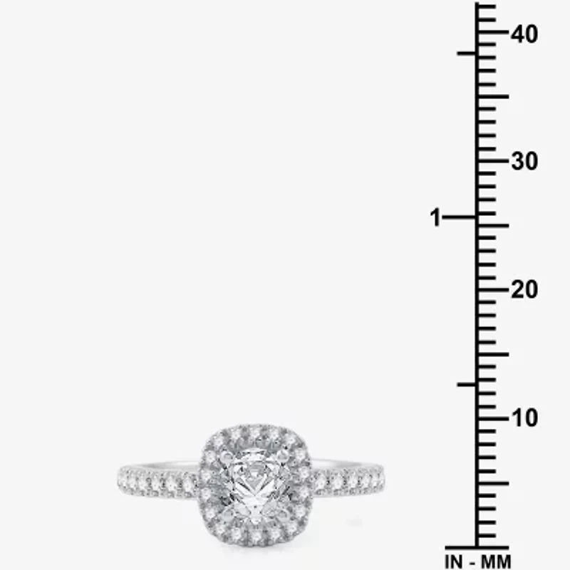 I Said Yes (G / Si1-Si2) Womens 1 1/2 CT. T.W. Lab Grown White Diamond Sterling Silver Cushion Side Stone Halo Bridal Set