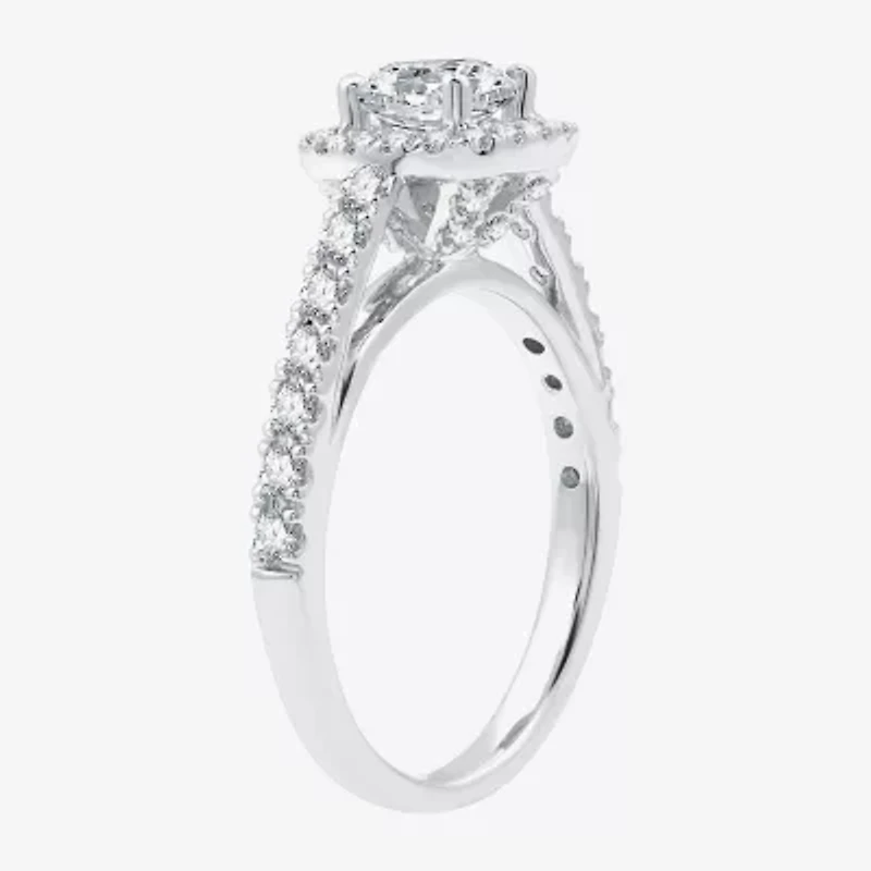 I Said Yes (G / Si1-Si2) Womens 1 1/2 CT. T.W. Lab Grown White Diamond Sterling Silver Cushion Side Stone Halo Bridal Set