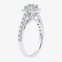 I Said Yes (G / Si1-Si2) Womens 1 1/2 CT. T.W. Lab Grown White Diamond Sterling Silver Cushion Side Stone Halo Bridal Set