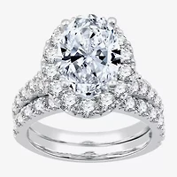 (G / Si1-Si2) Womens 5 CT. T.W. Lab Grown White Diamond 14K Gold Oval Side Stone Halo Bridal Set