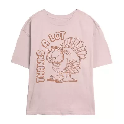 Garfield Thanksgiving Thanks Turkey Womens Juniors Crew Neck Short Sleeve Classic Fit Graphic T-Shirt
