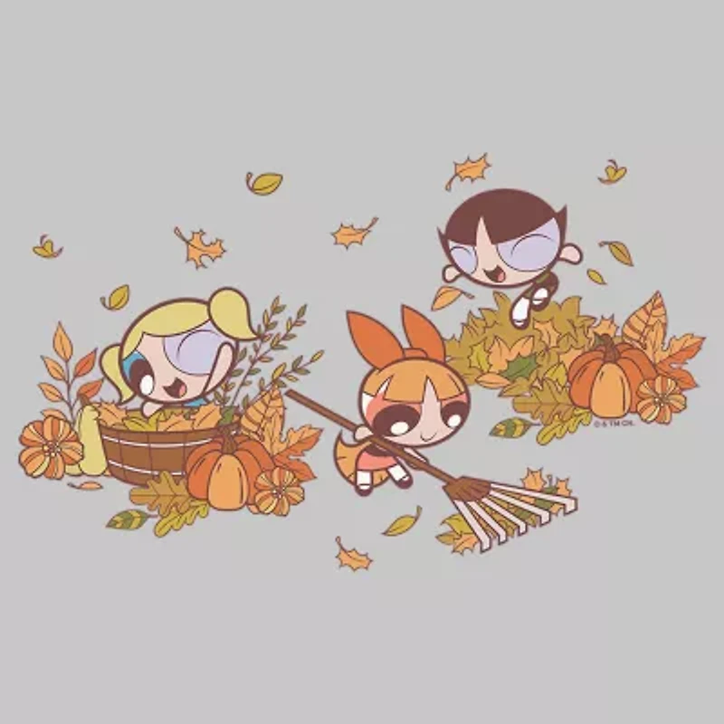 Fall Leaves Womens Juniors Crew Neck Short Sleeve Classic Fit Powerpuff Girls Graphic T-Shirt