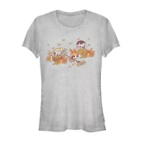 Fall Leaves Womens Juniors Crew Neck Short Sleeve Classic Fit Powerpuff Girls Graphic T-Shirt