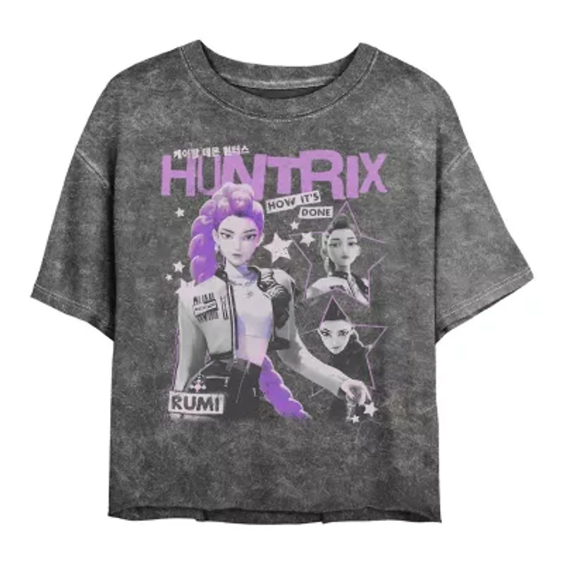 Kpop Demon Hunters Huntrix Cropped Tee Womens Juniors Crew Neck Short Sleeve Classic Fit Graphic T-Shirt