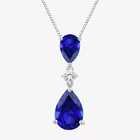 Womens Lab Created Blue Sapphire Sterling Silver Pear 18 Inch Pendant Necklace
