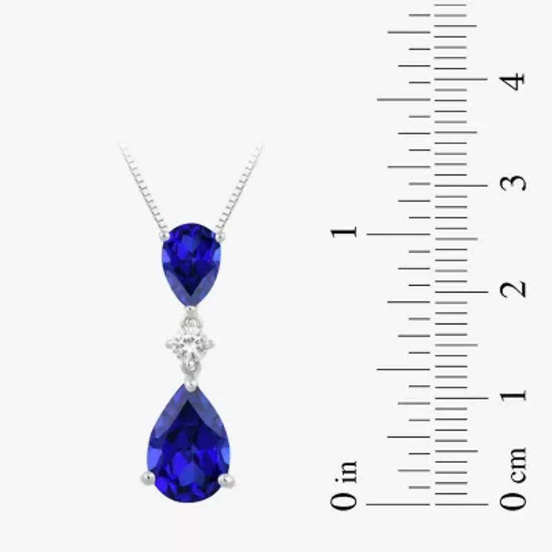 Womens Lab Created Blue Sapphire Sterling Silver Pear 18 Inch Pendant Necklace