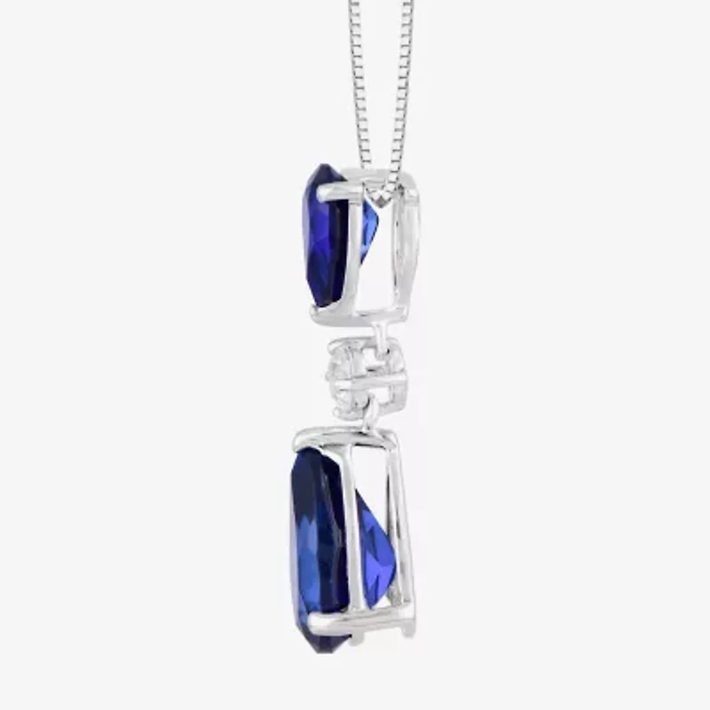 Womens Lab Created Blue Sapphire Sterling Silver Pear 18 Inch Pendant Necklace