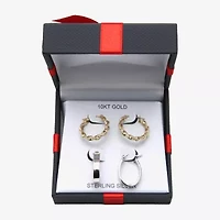Womens 10K Gold Sterling Silver Oval Round 2 Pair Earring Set