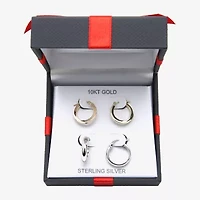 Womens 10K Gold Sterling Silver Oval Round 2 Pair Earring Set
