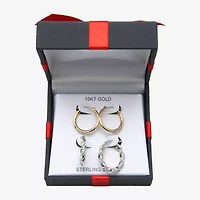 Womens 10K Gold Sterling Silver Oval Round 2 Pair Earring Set