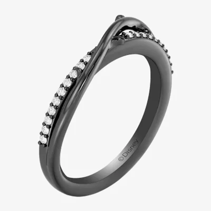 Enchanted Disney Fine Jewelry I, I2 Womens 1/4 CT. T.W. Lab Grown White Diamond Sterling Silver Round Maleficent Crossover Cocktail Ring