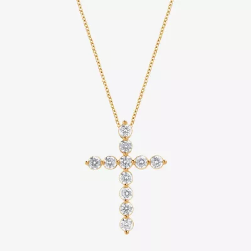 Cross (F, Si2) Womens 1 CT. T.W. Lab Grown White Diamond 14K Gold Over Silver Cross 18 Inch Pendant Necklace