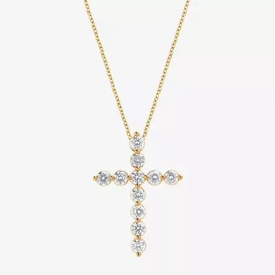 Cross (F, Si2) Womens 1 CT. T.W. Lab Grown White Diamond 14K Gold Over Silver Cross 18 Inch Pendant Necklace