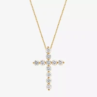 Cross (F, Si2) Womens 1 CT. T.W. Lab Grown White Diamond 14K Gold Over Silver Cross 18 Inch Pendant Necklace