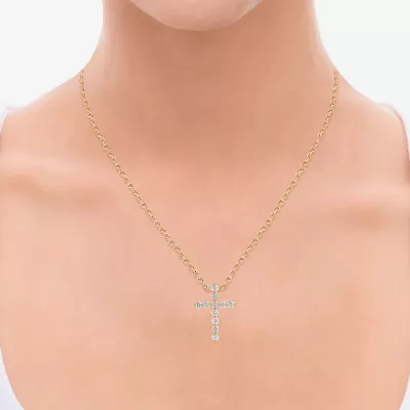 Cross (F, Si2) Womens 1 CT. T.W. Lab Grown White Diamond 14K Gold Over Silver Cross 18 Inch Pendant Necklace