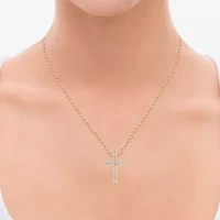 Cross (F, Si2) Womens 1 CT. T.W. Lab Grown White Diamond 14K Gold Over Silver Cross 18 Inch Pendant Necklace