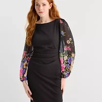 Jessica Howard Womens Long Sleeve Floral Sheath Dress