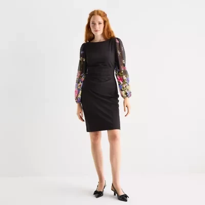 Jessica Howard Womens Long Sleeve Floral Sheath Dress