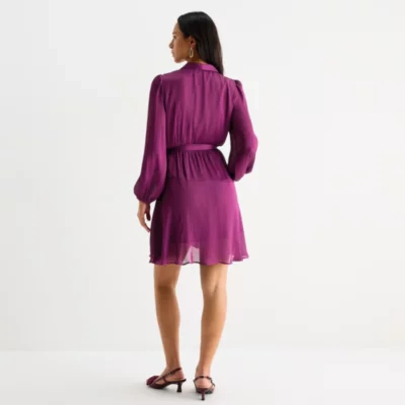 Melonie T Womens Long Sleeve Wrap Dress