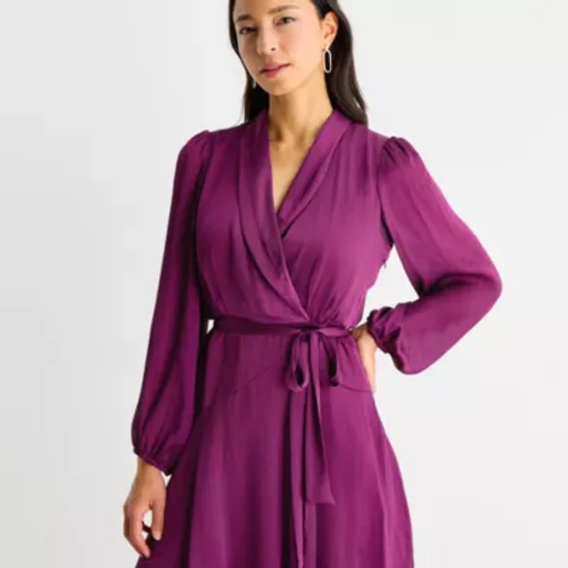 Melonie T Womens Long Sleeve Wrap Dress