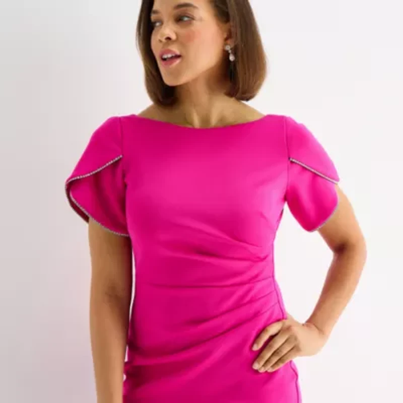 Jessica Howard Womens Short Sleeve Sheath Dress