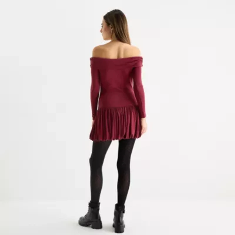 Arizona Womens Juniors Long Sleeve Fit + Flare Dress