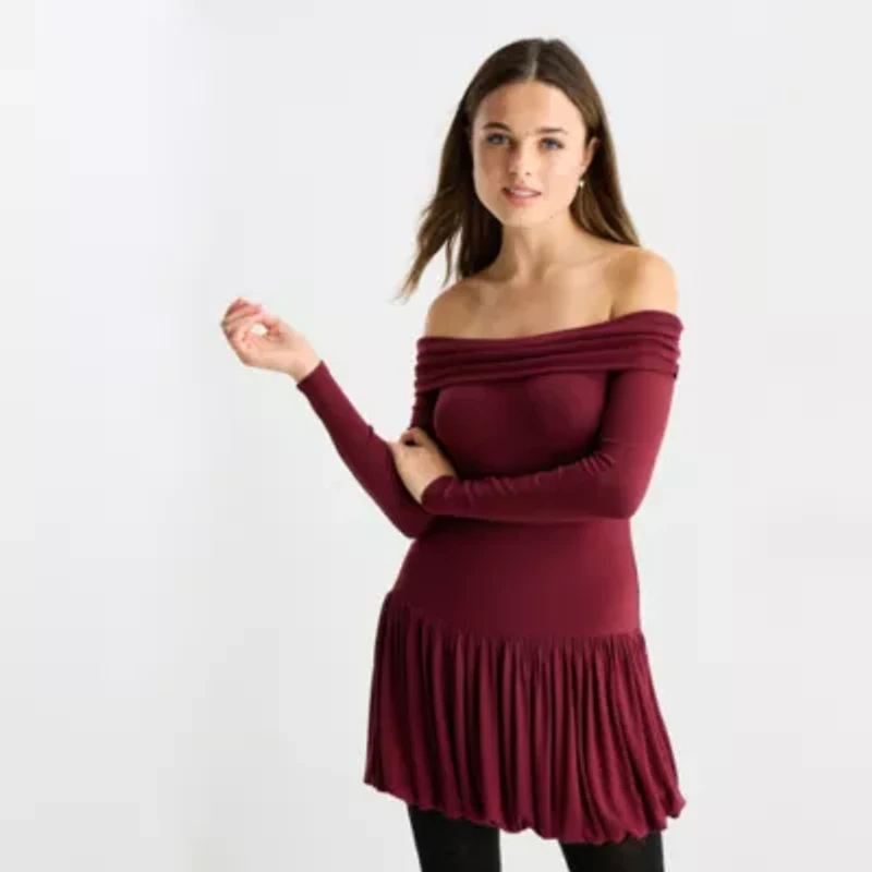 Arizona Womens Juniors Long Sleeve Fit + Flare Dress