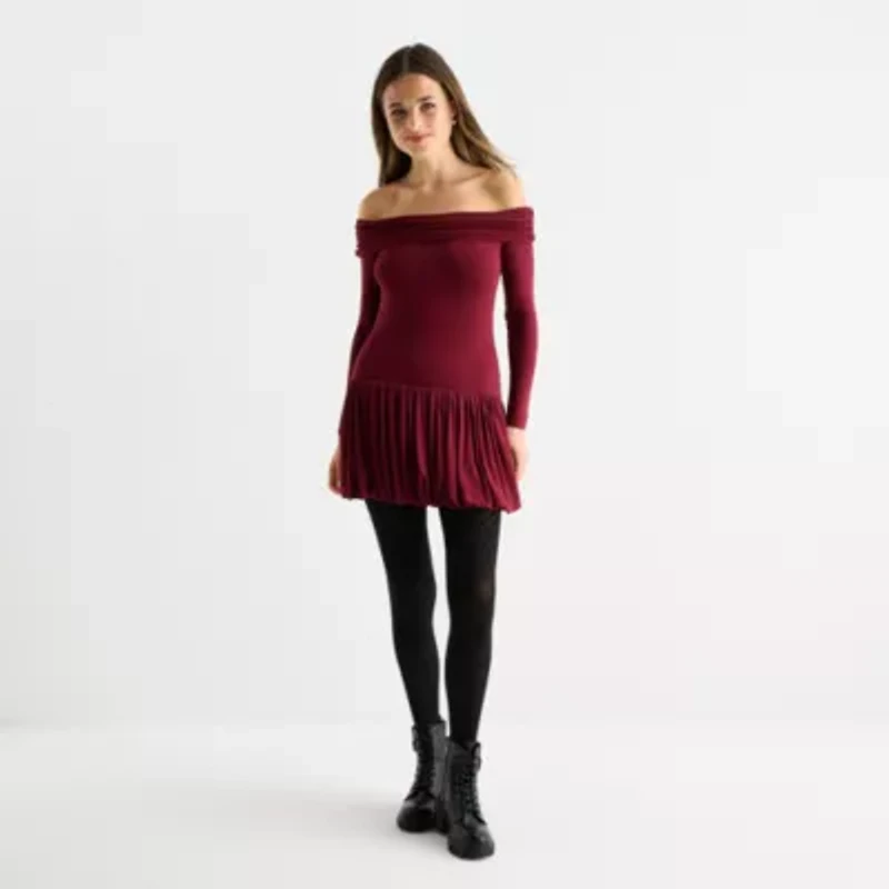 Arizona Womens Juniors Long Sleeve Fit + Flare Dress