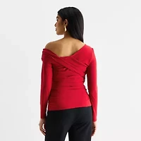 Bold Elements Womens Asymmetrical Neck Long Sleeve Blouse