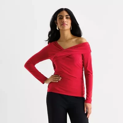 Bold Elements Womens Asymmetrical Neck Long Sleeve Blouse