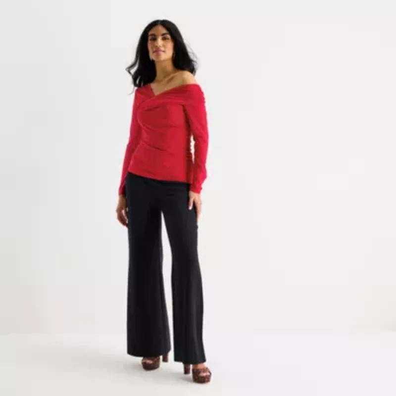 Bold Elements Womens Asymmetrical Neck Long Sleeve Blouse