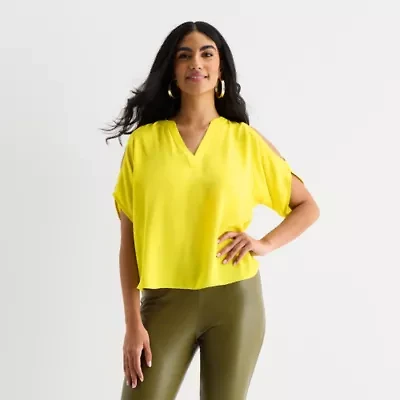 Bold Elements Womens V Neck Short Sleeve Blouse