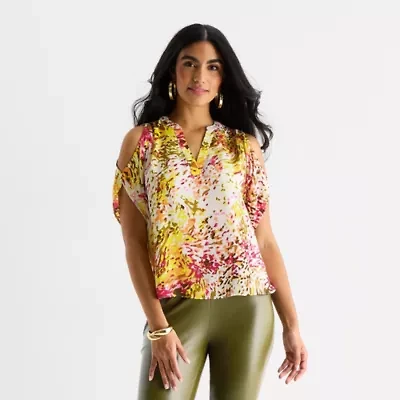 Bold Elements Womens V Neck Short Sleeve Blouse