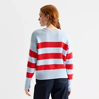 St. John's Bay Womens Crew Neck Long Sleeve Striped Pullover Sweater