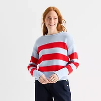 St. John's Bay Womens Crew Neck Long Sleeve Striped Pullover Sweater