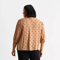 Liz Claiborne Womens Plus V Neck 3/4 Sleeve Blouse