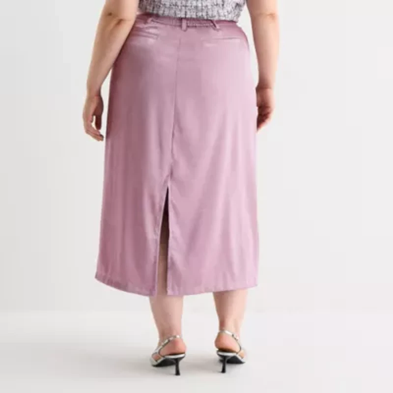 Liz Claiborne Womens Plus Mid Rise Midi A-Line Skirt