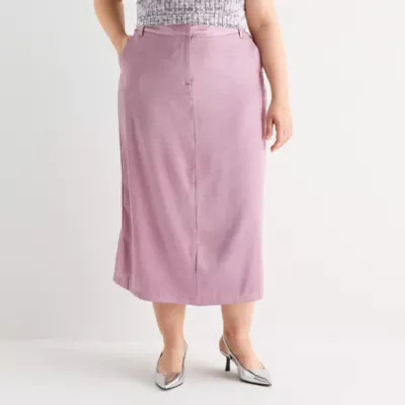 Liz Claiborne Womens Plus Mid Rise Midi A-Line Skirt