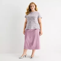 Liz Claiborne Womens Plus Mid Rise Midi A-Line Skirt