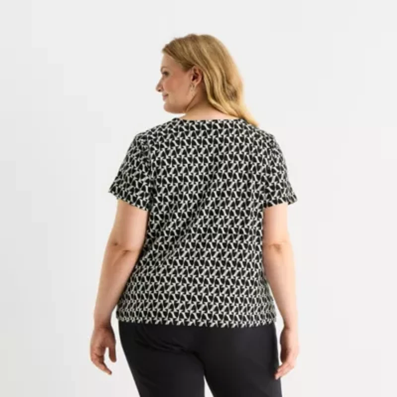 Liz Claiborne Womens Plus Keyhole Neck Short Sleeve Blouse