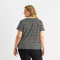 Liz Claiborne Womens Plus Keyhole Neck Short Sleeve Blouse