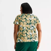 Liz Claiborne Womens Plus Keyhole Neck Short Sleeve Blouse