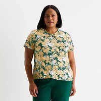 Liz Claiborne Womens Plus Keyhole Neck Short Sleeve Blouse