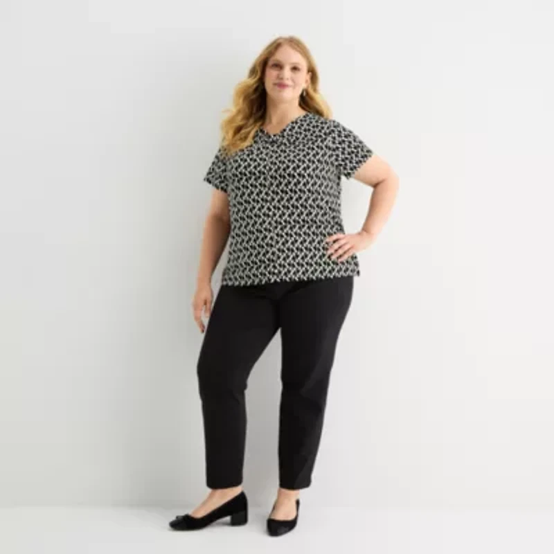 Liz Claiborne Womens Plus Keyhole Neck Short Sleeve Blouse