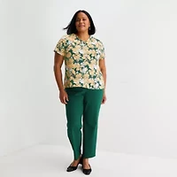 Liz Claiborne Womens Plus Keyhole Neck Short Sleeve Blouse